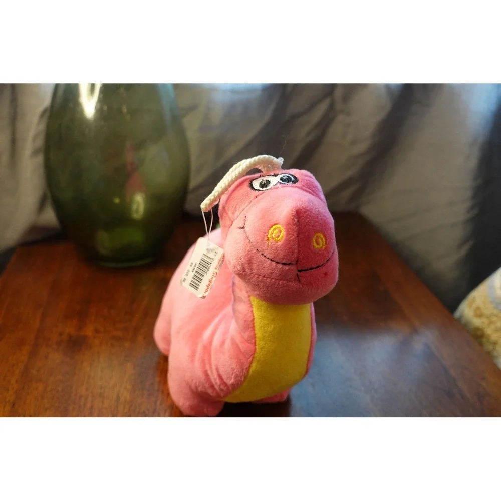Pink Dinosaur Plush Stuffed Animal Toy with Green‎ Spikes and Yellow Belly NWT